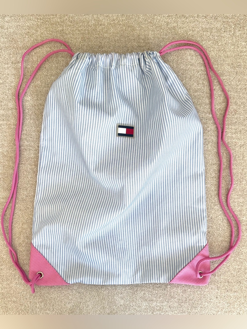 TOMMY HILFIGER Vintage 90s Seersucker Drawstring Backpack Bag